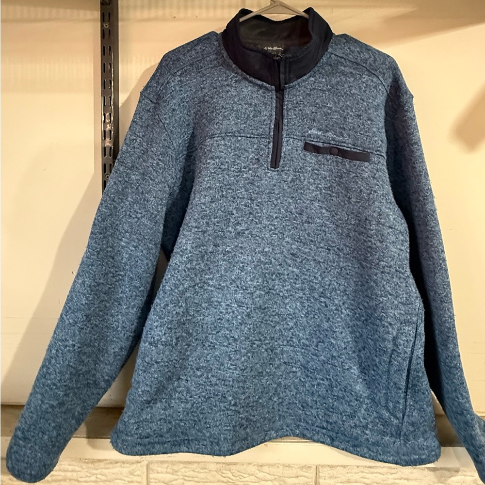 Eddie Bauer Men's Fleece Blue Quarter Button-Up Sweater
